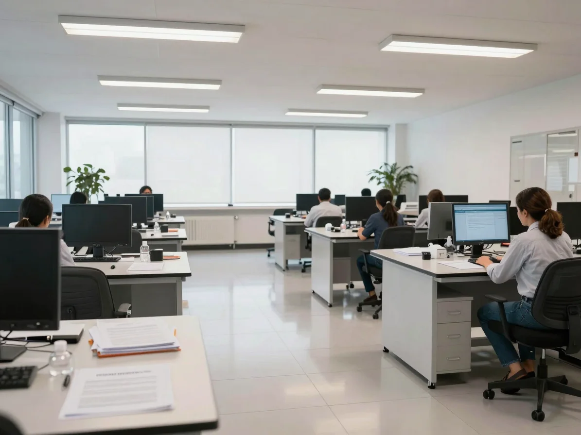 Professional academic documents and institutional reports in a bright modern research center in Mexico, clean profession